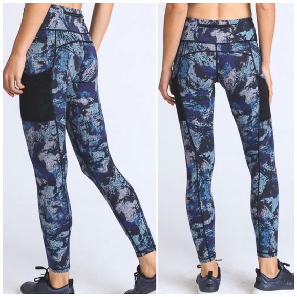 Blue Print Mesh  Athletic Leggings - Picture 2 of 5